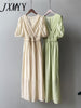 imCharms And Elegant Temperament V-Neck Dress Women's 2023 Summer Puff Sleeves Mid-Length Skirt