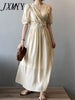 imCharms And Elegant Temperament V-Neck Dress Women's 2023 Summer Puff Sleeves Mid-Length Skirt