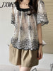 imCharms Embroidered Lace Shirt Women's 2023 Summer Square Collar Contrast Color Loose Chic Top
