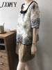 imCharms Embroidered Lace Shirt Women's 2023 Summer Square Collar Contrast Color Loose Chic Top