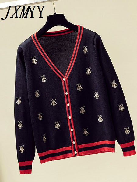 imCharms Embroidery Temperament V-Neck Knitted Cardigan Thin Coat Loose 2023 Spring And Autumn Retro Button Casual Top Ins