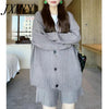 imCharms Green Thick Knitted V-Neck Cardigan Sweater Product Fall 2023 Loose Jacket + Five-Point Pants Two-Piece Set