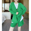 imCharms Green Thick Knitted V-Neck Cardigan Sweater Product Fall 2023 Loose Jacket + Five-Point Pants Two-Piece Set