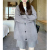 imCharms Green Thick Knitted V-Neck Cardigan Sweater Product Fall 2023 Loose Jacket + Five-Point Pants Two-Piece Set