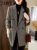 imCharms Houndstooth Blazer Women's 2023 Autumn And Winter Products Loose British Style Design Temperament Top