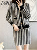 imCharms Houndstooth Knitted Suit Skirt Women's Autumn And Winter 2023 Age-Reducing Temperament Skirt Two-Piece Tide