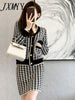 imCharms Houndstooth Knitted Suit Skirt Women's Autumn And Winter 2023 Age-Reducing Temperament Skirt Two-Piece Tide