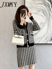 imCharms Houndstooth Knitted Suit Skirt Women's Autumn And Winter 2023 Age-Reducing Temperament Skirt Two-Piece Tide