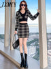 imCharms Large Size Plaid Elegant Temperament V-Neck Short Sexy Knitted Sweater Women's Autumn And Winter Two-Piece Skirt