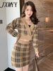 imCharms Large Size Plaid Elegant Temperament V-Neck Short Sexy Knitted Sweater Women's Autumn And Winter Two-Piece Skirt