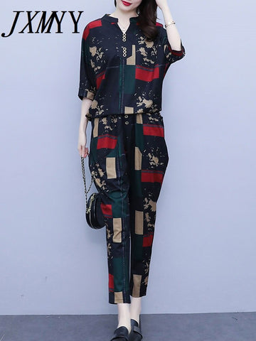 imCharms Large Size Suit 2023 Summer Slimming Two-Piece Loose Casual Cotton And Linen Women's Suit