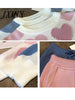 imCharms Love Printed Knitted Two Peice Suit Women Long Sleeve Sweater Tops And Solid Colors Casual Pants Female Suit