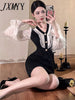 imCharms 2023 Autumn And Winter Women's French Retro Lace Stitching Elegant Temperament Dress Banquet Dress