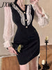 imCharms 2023 Autumn And Winter Women's French Retro Lace Stitching Elegant Temperament Dress Banquet Dress