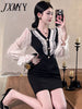 imCharms 2023 Autumn And Winter Women's French Retro Lace Stitching Elegant Temperament Dress Banquet Dress