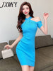 imCharms 2023 Sexy And Elegant Temperament Design Sense Cross Knitted Skirt Vest Dress Bag Hip Skirt