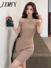 imCharms 2023 Sexy And Elegant Temperament Design Sense Cross Knitted Skirt Vest Dress Bag Hip Skirt