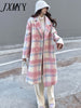 imCharms Plaid Woolen Coat Women's Clothing Winter 2023 Elegant Sweet Mid-Length Woolen Coat