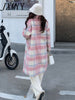 imCharms Plaid Woolen Coat Women's Clothing Winter 2023 Elegant Sweet Mid-Length Woolen Coat