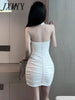 imCharms Pure White Elegant Temperament V-Neck Hanging Neck High Waist Slim Bag Hip Open Back Dress Female
