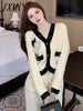 imCharms Pearl Love Temperament V Neck Sweater Female Design Sense Small Fall Winter Knitted Cardigan Jacket Thick Women