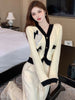 imCharms Pearl Love Temperament V Neck Sweater Female Design Sense Small Fall Winter Knitted Cardigan Jacket Thick Women