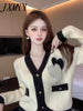imCharms Pearl Love Temperament V Neck Sweater Female Design Sense Small Fall Winter Knitted Cardigan Jacket Thick Women