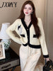 imCharms Pearl Love Temperament V Neck Sweater Female Design Sense Small Fall Winter Knitted Cardigan Jacket Thick Women
