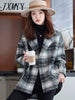 imCharms Plaid Woolen Suit Jacket Women's Mid-Length Loose And Casual 2023 Autumn And Winter Suit Woolen Coat