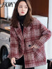 imCharms Plaid Woolen Suit Jacket Women's Mid-Length Loose And Casual 2023 Autumn And Winter Suit Woolen Coat