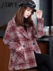 imCharms Plaid Woolen Suit Jacket Women's Mid-Length Loose And Casual 2023 Autumn And Winter Suit Woolen Coat
