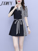 imCharms Plus Size Women's 2023 Summer Elegant Temperament Striped Stitching Top + Shorts Two-Piece Set