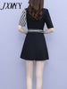imCharms Plus Size Women's 2023 Summer Elegant Temperament Striped Stitching Top + Shorts Two-Piece Set