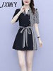imCharms Plus Size Women's 2023 Summer Elegant Temperament Striped Stitching Top + Shorts Two-Piece Set
