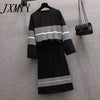 imCharms Plus Size Women's Autumn Contrast Color Sweater Skirt Two-Piece Western-Style Age Reduction Suit