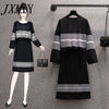 imCharms Plus Size Women's Autumn Contrast Color Sweater Skirt Two-Piece Western-Style Age Reduction Suit