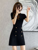 imCharms Retro Knitted Skirt 2023 Summer Design Elegant Temperament Ladies Short-Sleeved Dress Women's