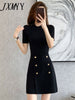 imCharms Retro Knitted Skirt 2023 Summer Design Elegant Temperament Ladies Short-Sleeved Dress Women's