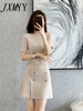 imCharms Retro Knitted Skirt 2023 Summer Design Elegant Temperament Ladies Short-Sleeved Dress Women's