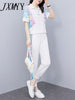 imCharms Suits 2023 Summer Women's Clothing Slimming And Age-Reducing Sports And Leisure Simple Two-Piece Leggings Suit