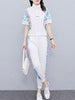imCharms Suits 2023 Summer Women's Clothing Slimming And Age-Reducing Sports And Leisure Simple Two-Piece Leggings Suit
