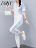 imCharms Suits 2023 Summer Women's Clothing Slimming And Age-Reducing Sports And Leisure Simple Two-Piece Leggings Suit