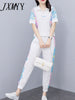 imCharms Suits 2023 Summer Women's Clothing Slimming And Age-Reducing Sports And Leisure Simple Two-Piece Leggings Suit