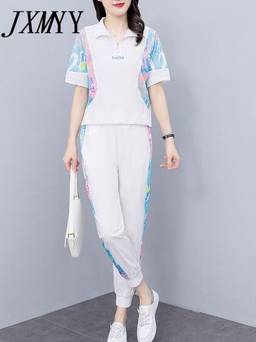 imCharms Suits 2023 Summer Women's Clothing Slimming And Age-Reducing Sports And Leisure Simple Two-Piece Leggings Suit