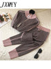 imCharms Women Tracksuit Patchwork Turtleneck Zipper Knitted Cardigans Sweater Pants Suit 2 Piece Set Trousers Elastic