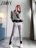 imCharms Women Tracksuit Patchwork Turtleneck Zipper Knitted Cardigans Sweater Pants Suit 2 Piece Set Trousers Elastic