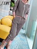 imCharms Women Tracksuit Patchwork Turtleneck Zipper Knitted Cardigans Sweater Pants Suit 2 Piece Set Trousers Elastic
