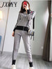 imCharms Women Tracksuit Patchwork Turtleneck Zipper Knitted Cardigans Sweater Pants Suit 2 Piece Set Trousers Elastic