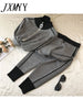 imCharms Women Tracksuit Patchwork Turtleneck Zipper Knitted Cardigans Sweater Pants Suit 2 Piece Set Trousers Elastic