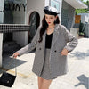 imCharms Female 2023 Korean Suit Plaid Mid-Length Woolen Coat Temperament Package Hip Skirt Two-Piece Suit